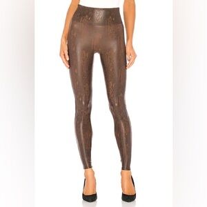 Spanx Brown Snake-Print Leggings - Women's Faux-Leather Stretch Pants xs